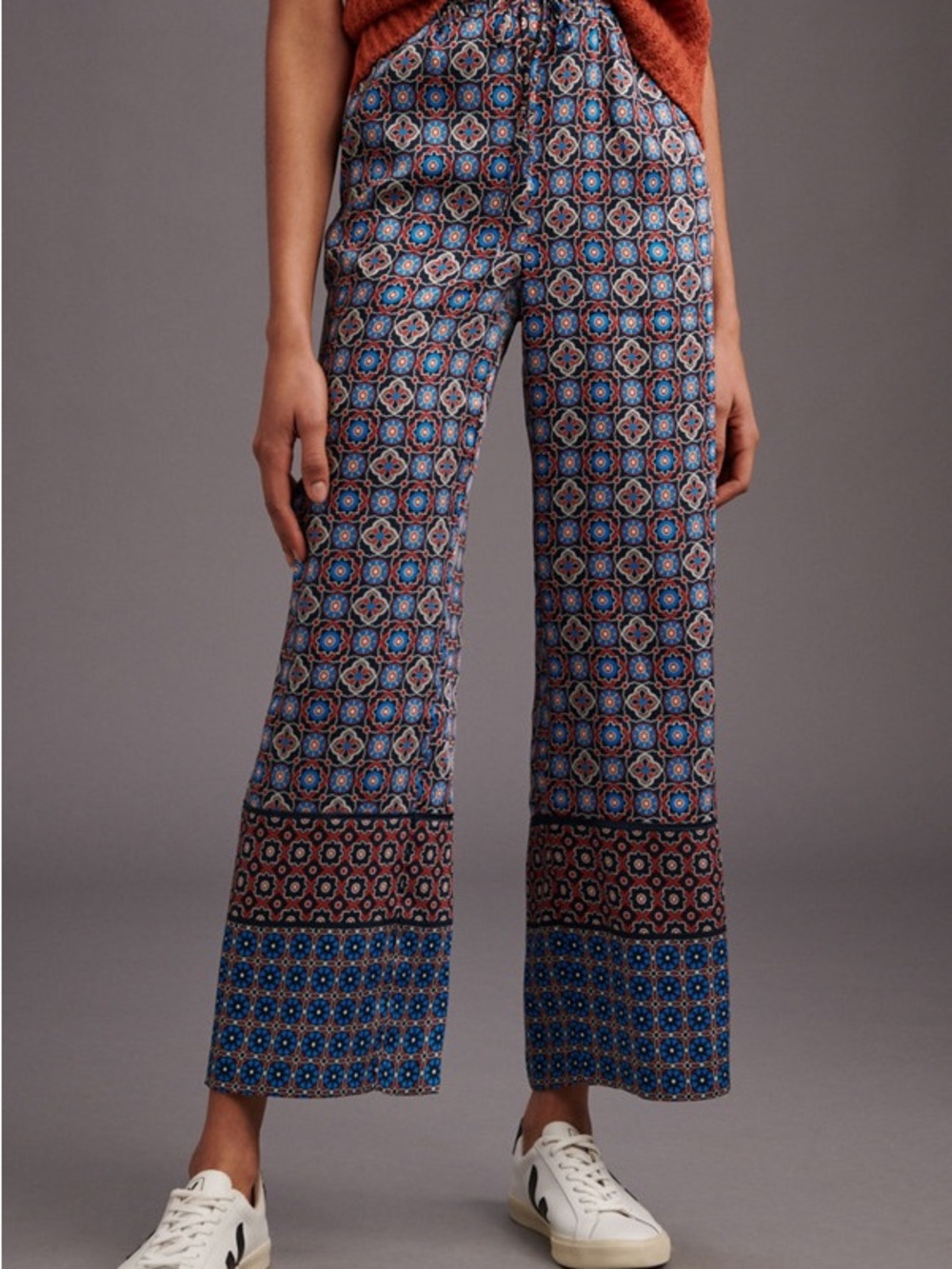 Anthropologie Mosaic-Print Wide-Leg Pants in Blue and Rust
